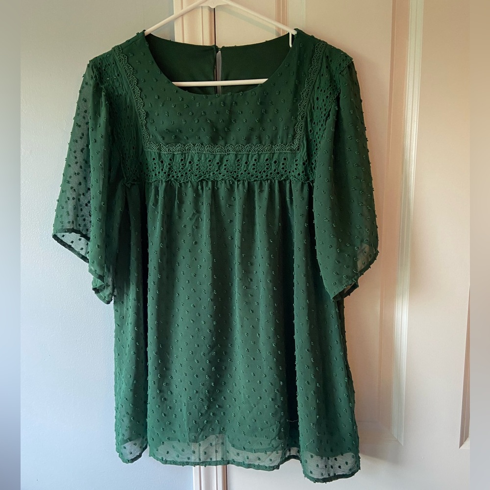 Green Swiss dot blouse